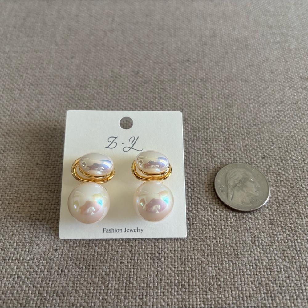 Gold and White Pearl Earrings